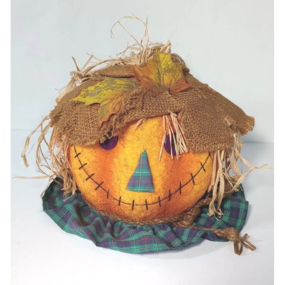 VINTAGE TRENDMASTER PUMPKIN JACK-O-LANTERN HALLOWEEN FALL SCRARECROW HEAD